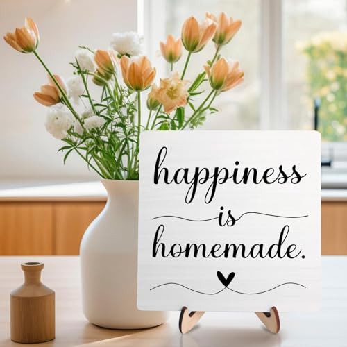 DMADNF Kitchen Decor Sign, Funny Modern Farmhouse Tabletop Decor, Rustic Wood & Metal Plaque, Happiness is Homemade, 5.9 x 5.9 Inch (White-Homemade) - Image 5