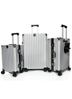 MORANO Morano Women Aluminuim Travel Luggage Set of 3 Pcs, with Built-in Combination Lock, Cup Holder and Phone Holder silver Color Sizes: 28''-24''-20'' Inches  - Image 1