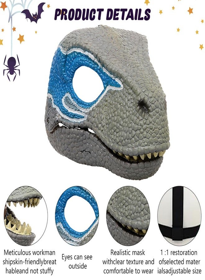 PALAY® Mattel Dominion Velociraptor Blue Dinosaur Mask, Halloween Movie-inspired Role Play with Opening Jaw, Realistic Design Cosplay mask Party Favor Role Play Game Prep Children's Gift - Image 3