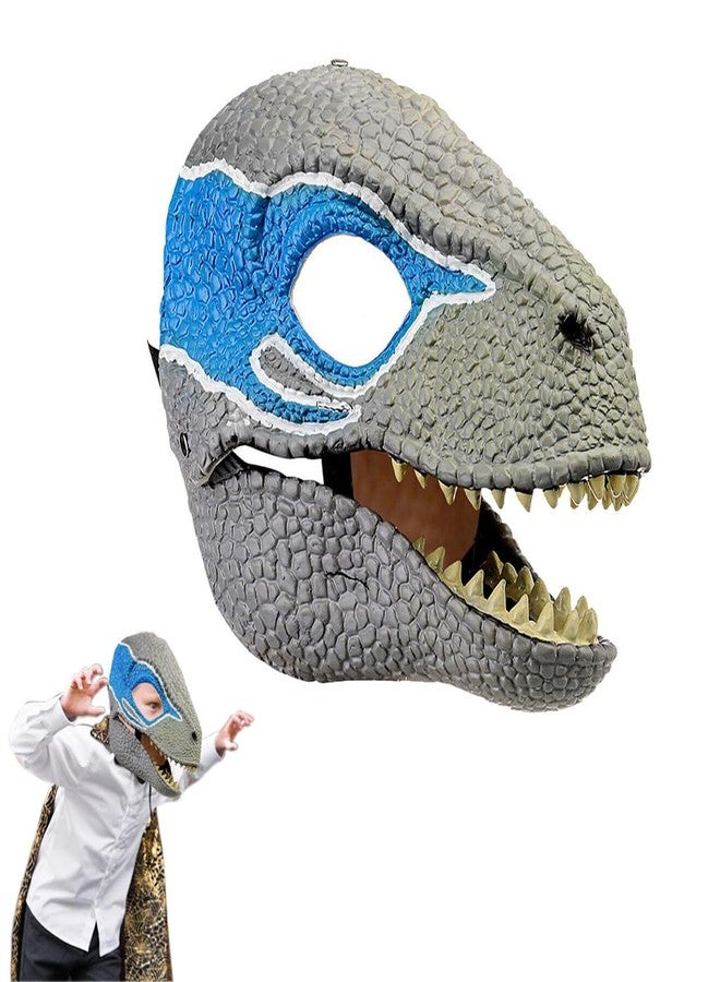 PALAY® Mattel Dominion Velociraptor Blue Dinosaur Mask, Halloween Movie-inspired Role Play with Opening Jaw, Realistic Design Cosplay mask Party Favor Role Play Game Prep Children's Gift - Image 1