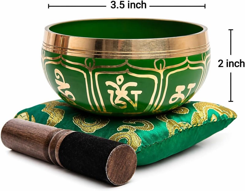 HIMALAYAN BAZAAR Tibetan Singing Bowl Set - Authentic Handcrafted Mindfulness Meditation Holistic Sound 7 Chakra Healing by Himalayan Bazaar (Emerald) - Image 2