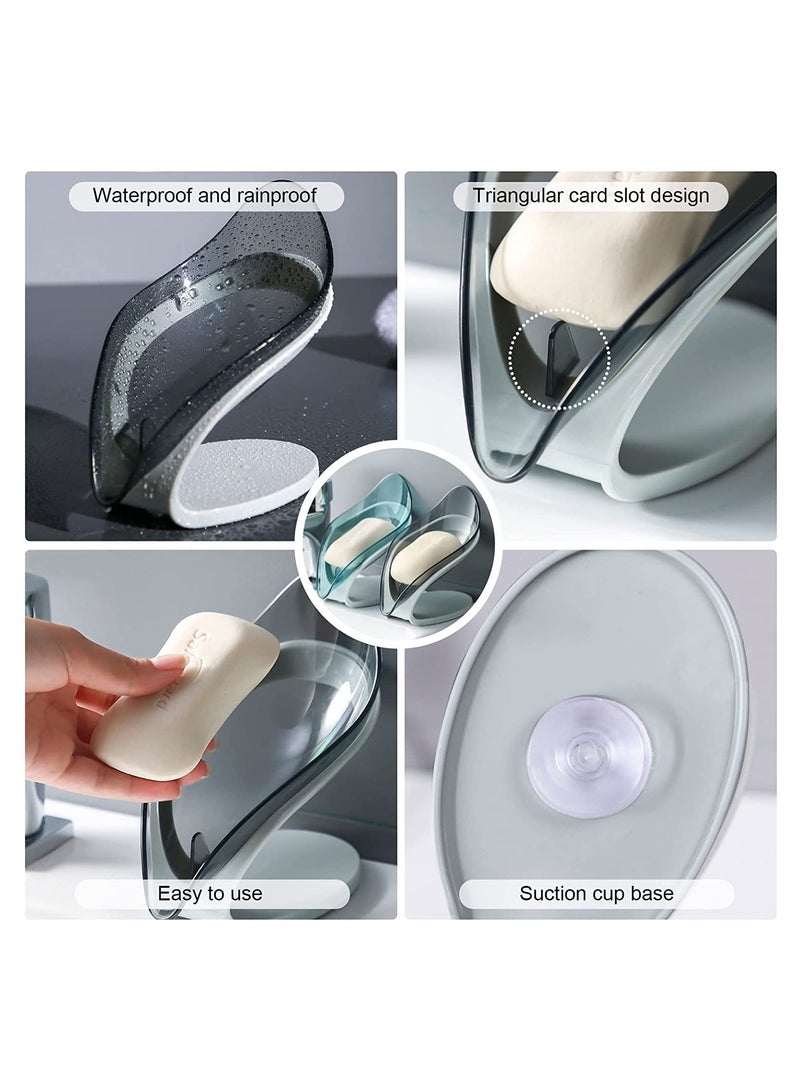 SOLARAE Soap Dish Holder Self Draining Bar Saver with Suction Cup Leaf Shape for Shower Bathroom Tub Kitchen Sink Plastic Tray 2Pcs - Image 4