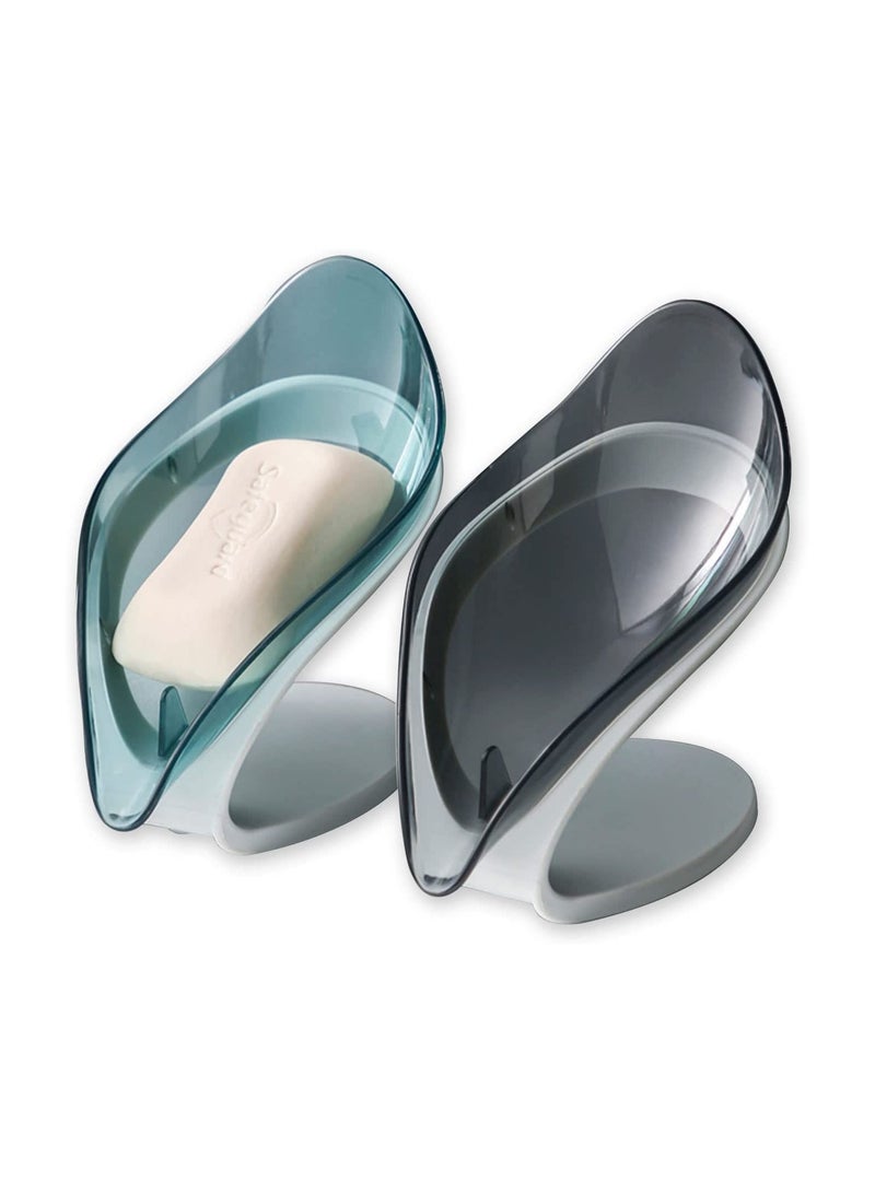 SOLARAE Soap Dish Holder Self Draining Bar Saver with Suction Cup Leaf Shape for Shower Bathroom Tub Kitchen Sink Plastic Tray 2Pcs - Image 1
