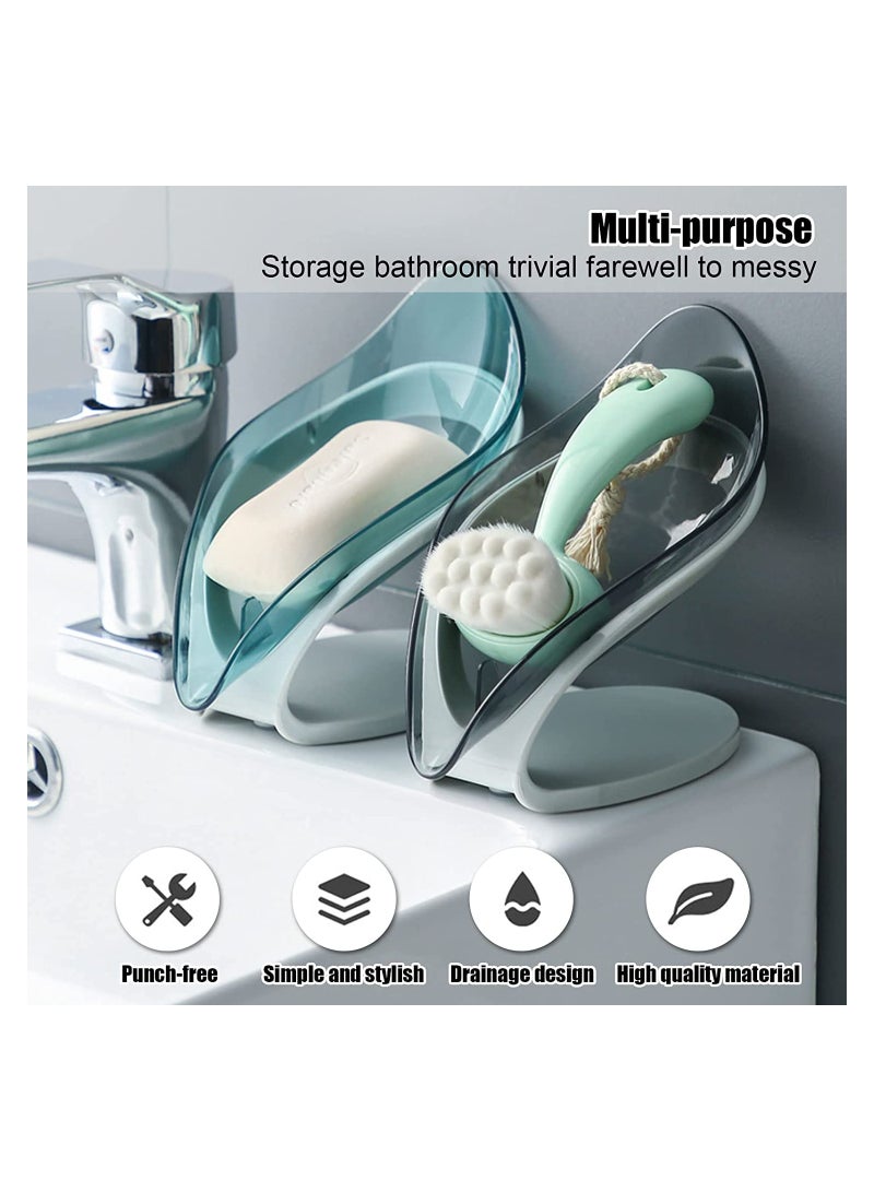 SOLARAE Soap Dish Holder Self Draining Bar Saver with Suction Cup Leaf Shape for Shower Bathroom Tub Kitchen Sink Plastic Tray 2Pcs - Image 5