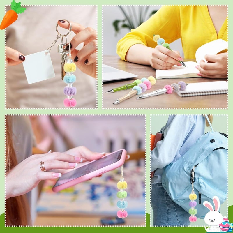 Multicolor Plush Balls with Transparent Spacer Beads Set for Pencil Case Keychain Bracelet - Image 4