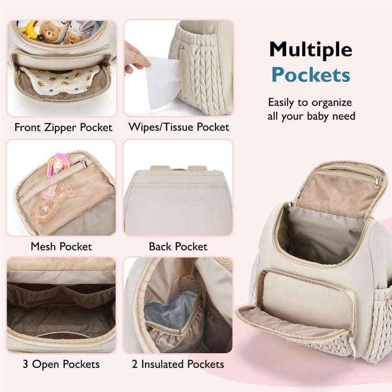 mommore Diaper Bag Small Diaper Backpack Stylish Toddler Baby Mini Maternity Bags Travel Backpacks with Insulated Pockets, Changing Pad, Stroller Straps - Image 4