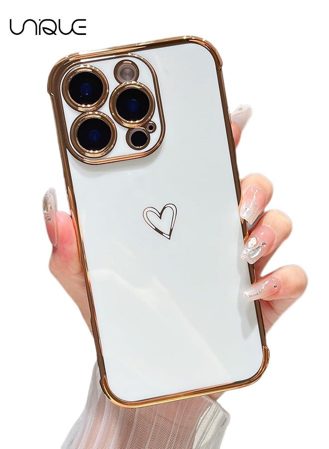 Unique Compatible with iPhone 16 Pro Case，Love Heart Plating Electroplate Elegant Case Camera Protector Soft TPU Shockproof Protective Back Cover iPhone 16 Pro Case - White - Image 1