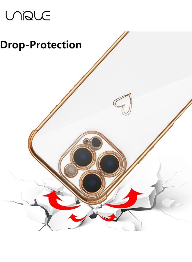 Unique Compatible with iPhone 16 Pro Case，Love Heart Plating Electroplate Elegant Case Camera Protector Soft TPU Shockproof Protective Back Cover iPhone 16 Pro Case - White - Image 2
