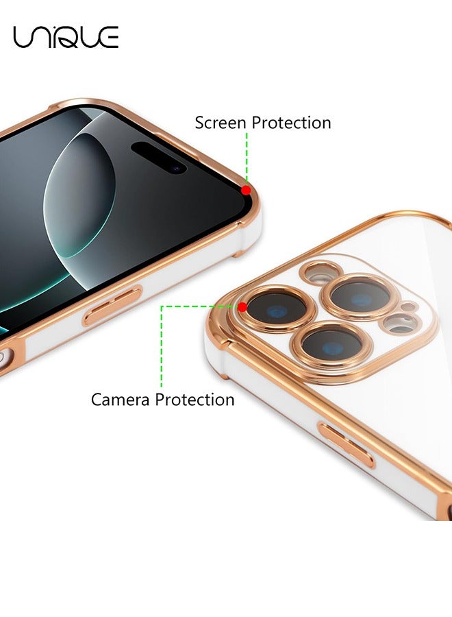 Unique Compatible with iPhone 16 Pro Case，Love Heart Plating Electroplate Elegant Case Camera Protector Soft TPU Shockproof Protective Back Cover iPhone 16 Pro Case - White - Image 3