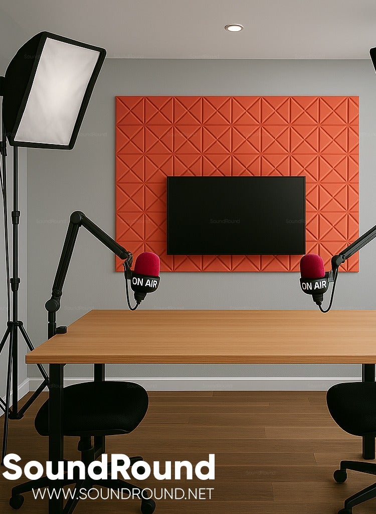 ساوند راوند ألواح الفوم الصوتي SoundRound مقاس 12×12×1 بوصة – عزل صوت احترافي بتصميم جيومتريك – للتحكم في الصدى ومعالجة السينما المنزلية – ألواح عالية الكثافة – 12 قطعة - لون احمر - Image 3