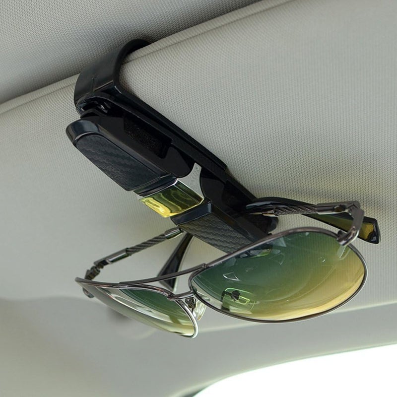 FineGood 2 Pack Glasses Holders for Car Sun Visor, Sunglasses Eyeglasses Mount with Ticket Card Clip - Silver/Black - X - Image 4