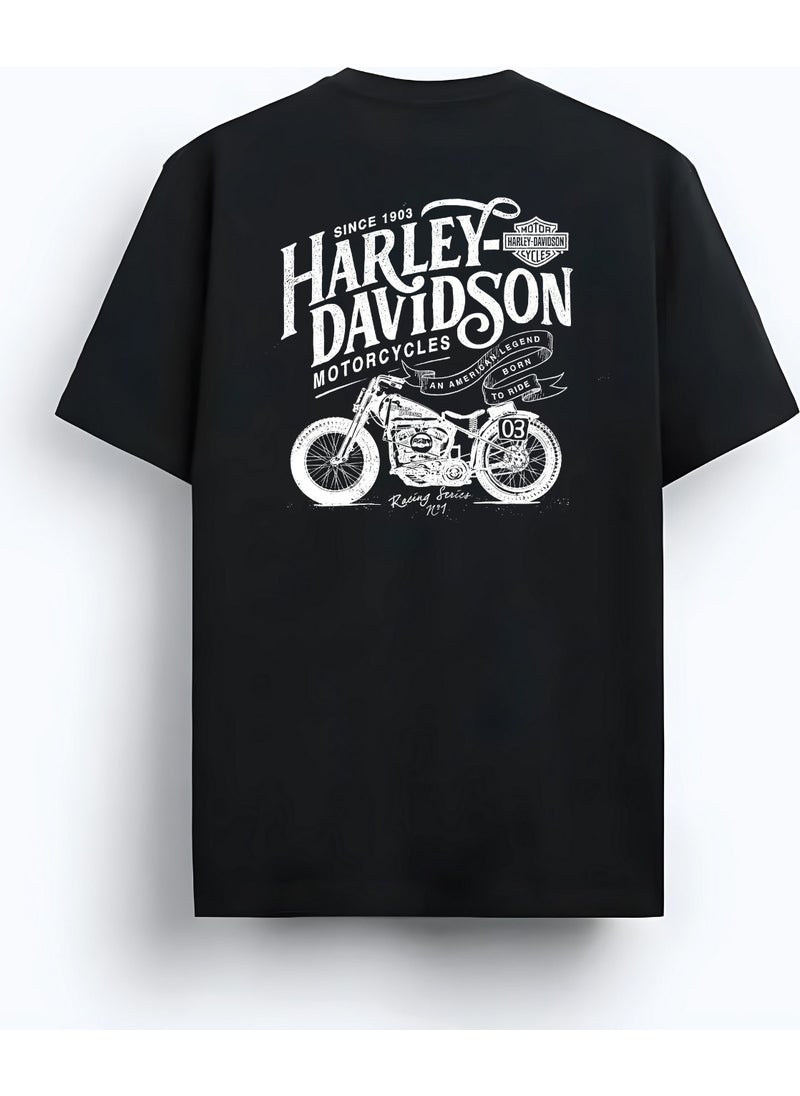 Alex Rosen Unisex Oversize Crew Neck Harley Davidson Printed Short Sleeve Black T-Shirt  - Image 1