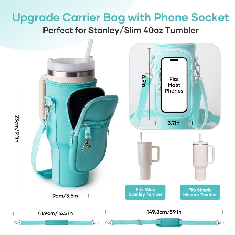 linmaya Water Bottle Carrier Bag for Stanley Cup 40/30oz with Phone Holder Pockets,Neoprene Water Bottle Cross-body Bag with Adjustable Shoulder & Hand Strap Stanley Cup Accessories - Image 4