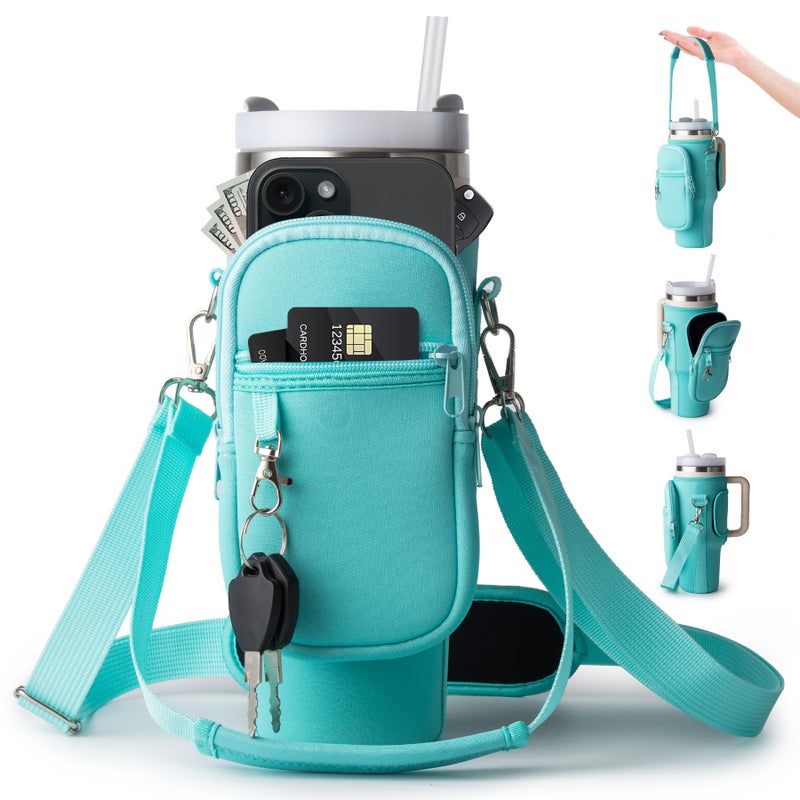 linmaya Water Bottle Carrier Bag for Stanley Cup 40/30oz with Phone Holder Pockets,Neoprene Water Bottle Cross-body Bag with Adjustable Shoulder & Hand Strap Stanley Cup Accessories - Image 1
