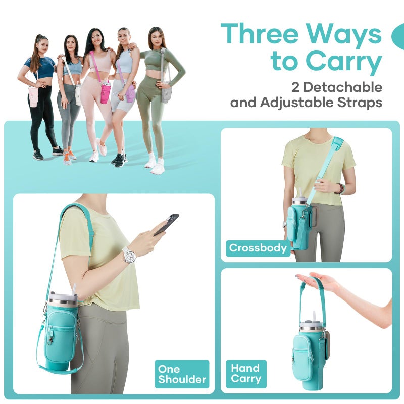 linmaya Water Bottle Carrier Bag for Stanley Cup 40/30oz with Phone Holder Pockets,Neoprene Water Bottle Cross-body Bag with Adjustable Shoulder & Hand Strap Stanley Cup Accessories - Image 2