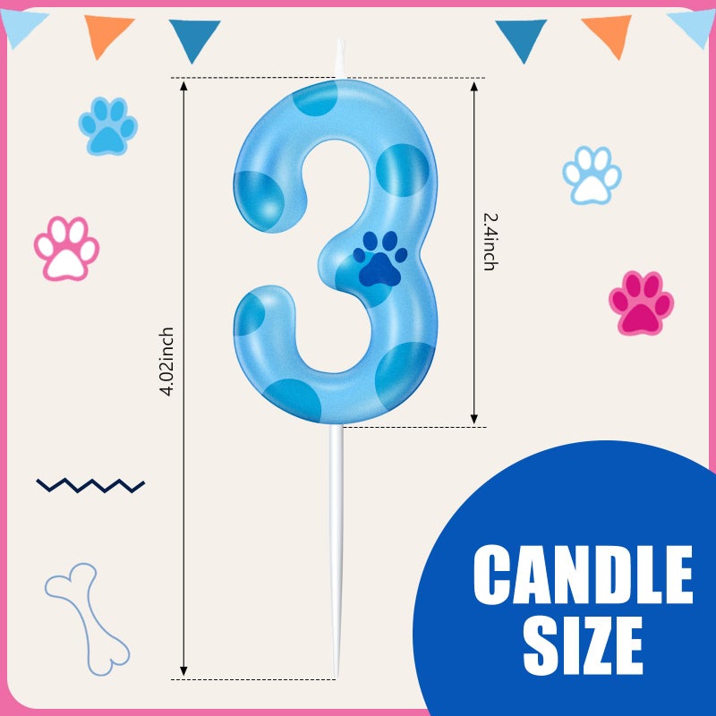MTLEE Light Blues Dog Paw Candles Birthday Cake Decorations Cake Cupcake Topper for Boy and Girl Birthday Decoration (3) - Image 2