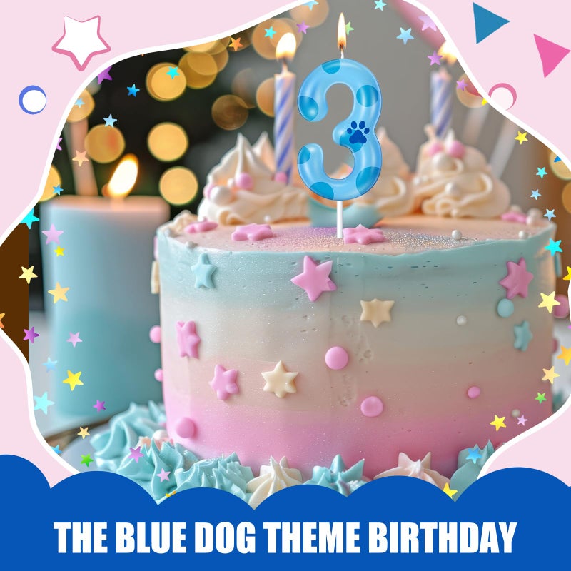 MTLEE Light Blues Dog Paw Candles Birthday Cake Decorations Cake Cupcake Topper for Boy and Girl Birthday Decoration (3) - Image 3
