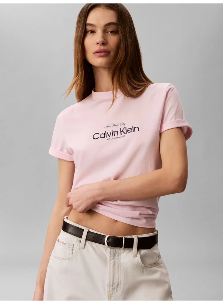 Calvin Klein Jeans Cradle Pink Classic NYC Logo T-Shirt for Women | Best Price UAE