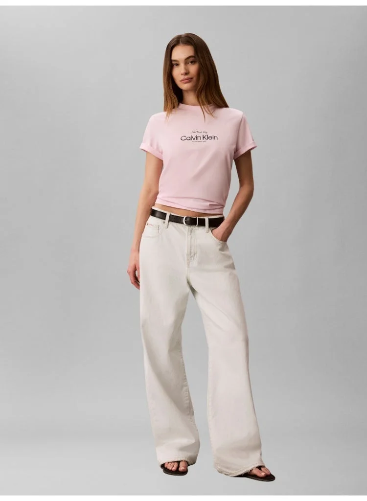 Calvin Klein Jeans Cradle Pink Classic NYC Logo T-Shirt for Women | Best Price UAE