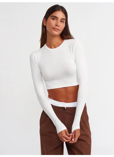 ديلفين 30349 Crew Neck Long Sleeve Top-Ecru