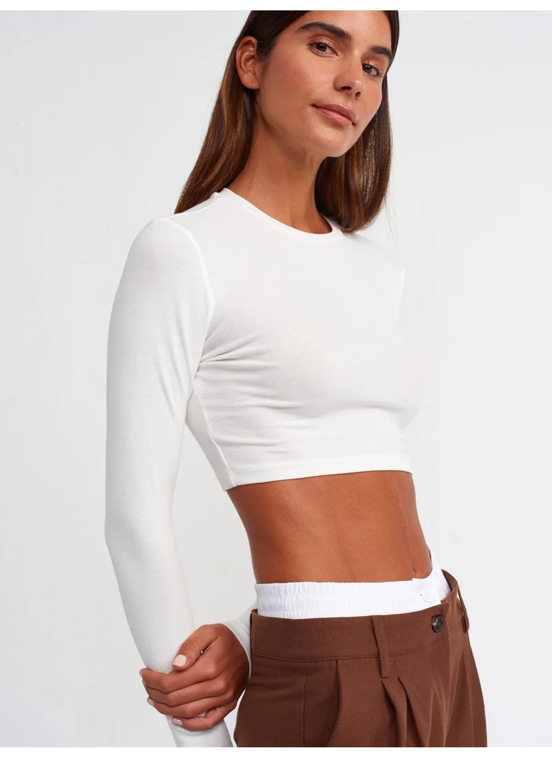 Dilvin 30349 Crew Neck Long Sleeve Top-Ecru