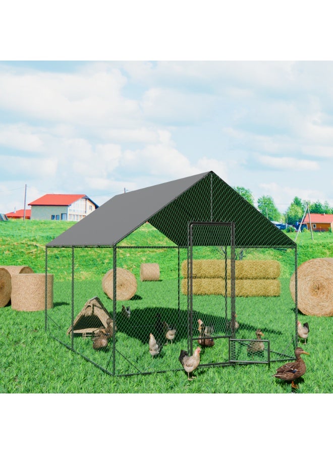 ويسفور حظيرة دجاج معدنية بسقف من قماش أكسفورد 600D للبط والأرانب والأوز والطاووس، مع ممر للدجاج في الفناء مع شبكة من النايلون، وقفص خارجي - Image 1