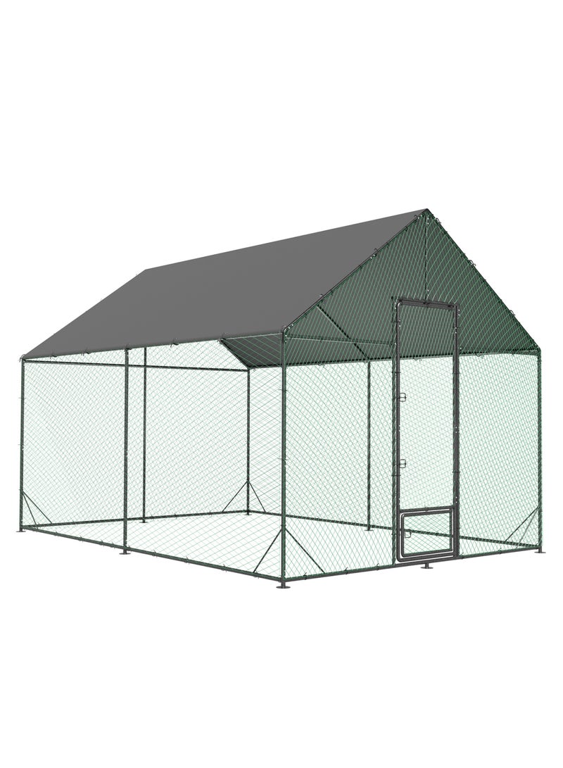 ويسفور حظيرة دجاج معدنية بسقف من قماش أكسفورد 600D للبط والأرانب والأوز والطاووس، مع ممر للدجاج في الفناء مع شبكة من النايلون، وقفص خارجي - Image 2