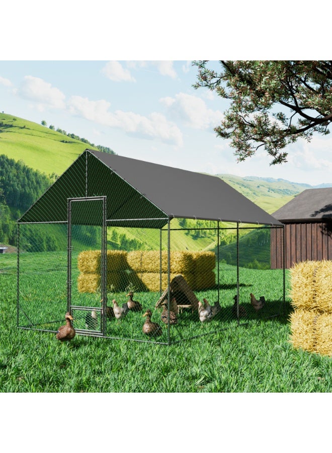ويسفور حظيرة دجاج معدنية بسقف من قماش أكسفورد 600D للبط والأرانب والأوز والطاووس، مع ممر للدجاج في الفناء مع شبكة من النايلون، وقفص خارجي - Image 4