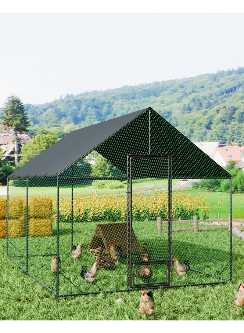 ويسفور حظيرة دجاج معدنية بسقف من قماش أكسفورد 600D للبط والأرانب والأوز والطاووس، مع ممر للدجاج في الفناء مع شبكة من النايلون، وقفص خارجي - Image 3