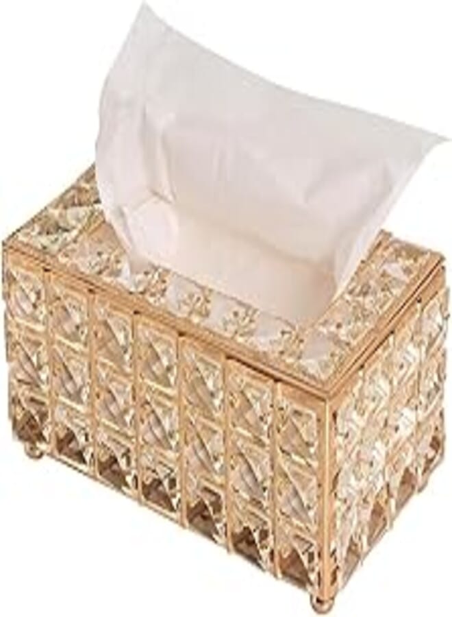 HASTHIP® Tissue Box Holder with Crystal Glass Beads, Paper Napkin Holder for Car, Crystal Napkin Holder Facial Tissue Holder Tissue Box Holder for Bathroom Kitchen Dining Room, 7.4x4.3x3.9 Inches