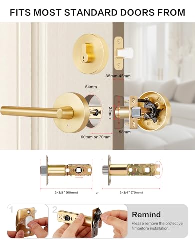 Lethato Gold Door Handle and Deadbolt Set Heavy Duty Front Door Lock Set Exterior Door Lever Single Keyed Round Deadbolt Lock 1 Pack - Image 3