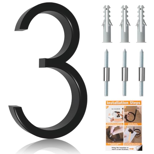 Briout 5 Floating House Numbers for Outside Metal Modern Address Numbers for House Zinc Alloy AntiRust Mailbox Numbers with Nail Kit for HighVisibility Home Garden Door Decor High Gloss Black 3 - Image 1