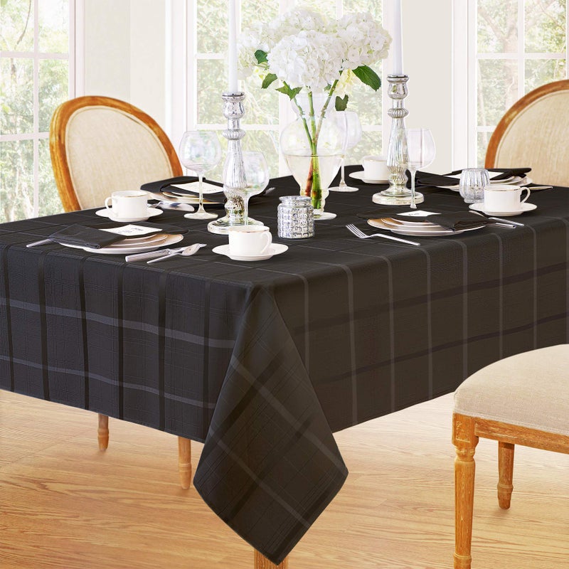 Newbridge 60 x 120 Inch Rectangle Fabric Tablecloth Elegance Plaid 100 Polyester No Iron Soil Resistant Dining Room Party and Banquet Table Cover Solid Textured Black