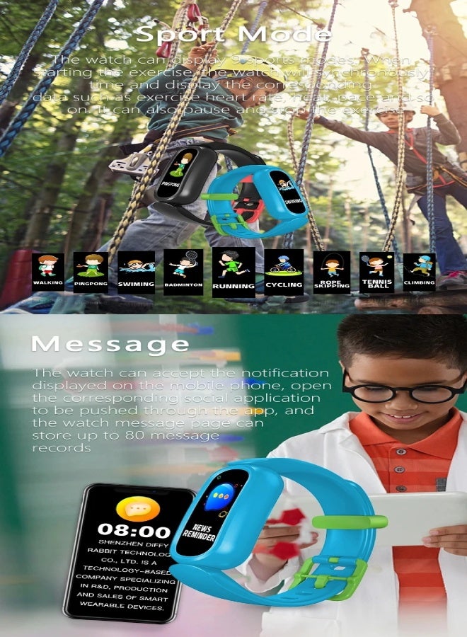 T16 Kids Smart Watch with Silicone Strap – Heart Rate, BP Operator, SpO2, Sleep Monitoring, Waterproof, Multi-Sport Modes , Blue - Image 4