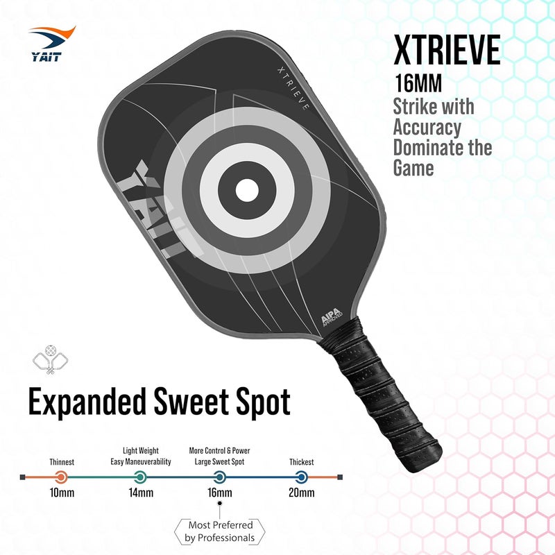 YAIT Sports Xtrieve Pickle Ball Racket Set of 2 | 16mm T700 Charged Carbon Fiber Frosted Surface | Highly Dense 8mm PP Honeycomb Core |Pro-Level Spin & Control |AIPA Approved Paddle of USAPA Standards - Image 5