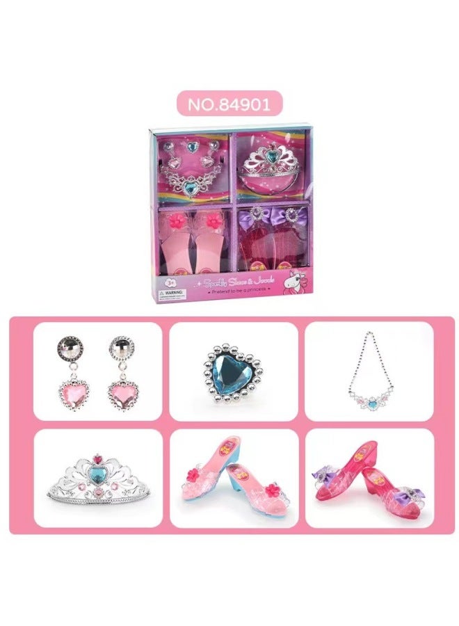 Explosions Dress-up Wearable Princess Shoes Crystal High Heels Necklace Crown Mobile Phone Children's Accessories Toys-Color:84901  - Image 1