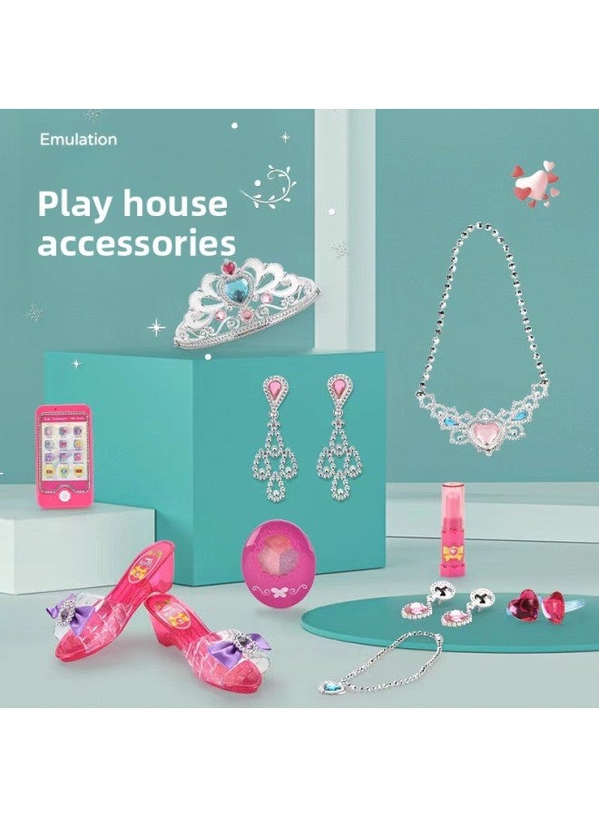 Explosions Dress-up Wearable Princess Shoes Crystal High Heels Necklace Crown Mobile Phone Children's Accessories Toys-Color:84901  - Image 3