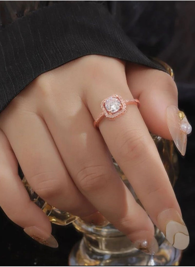 sixtyfour Rose Gold Cubic Zircon Ring For Women One Size  - Image 1