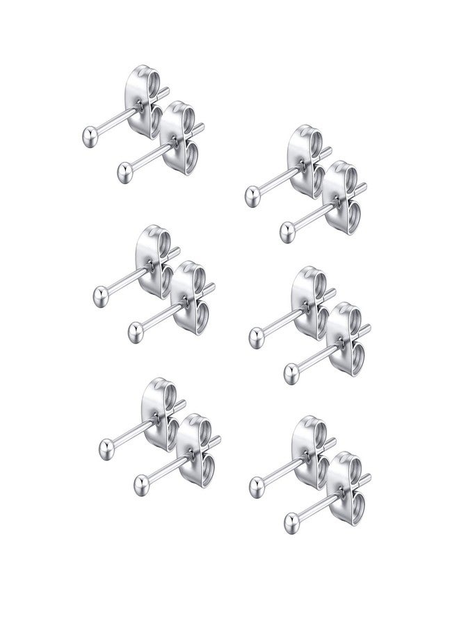 FOSIR 6 Pair Tiny Women Ball Stud Earrings Surgical Stainless Steel Earrings Set (2mm, Stainless Steel) - Image 1