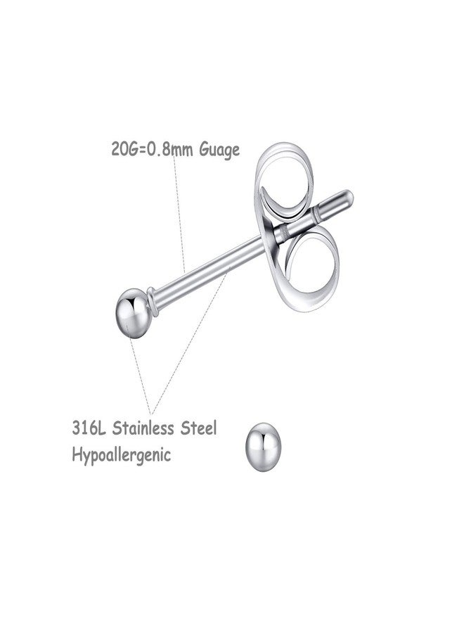 FOSIR 6 Pair Tiny Women Ball Stud Earrings Surgical Stainless Steel Earrings Set (2mm, Stainless Steel) - Image 2