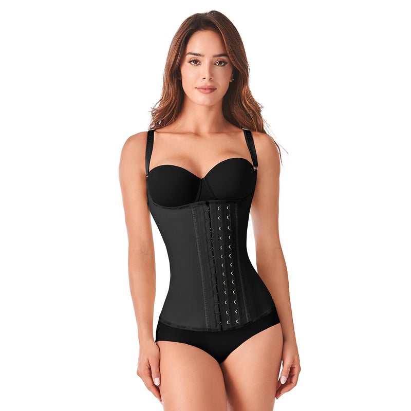 Ann Chery Corset Waist Trainer for Womens Weight Loss Colombian Waist Cincher With Straps 3 Hook Semi Vest Body Shaper Black - Image 2