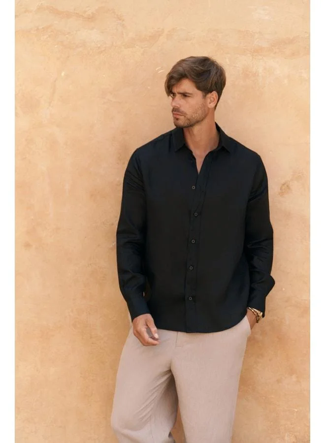 Bohemai Agnola Oversize Men's Black Linen Shirt.