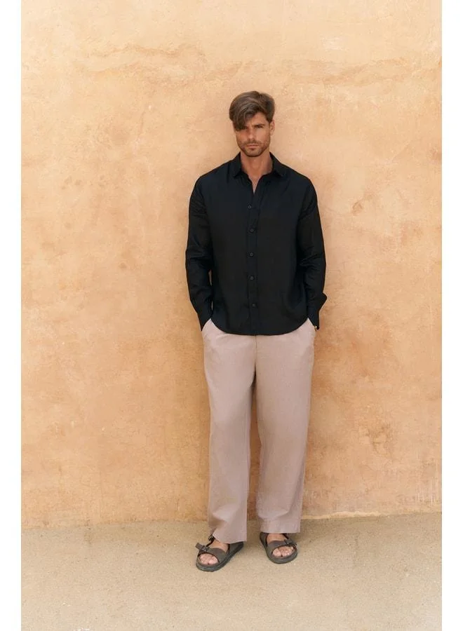 Bohemai Agnola Oversize Men's Black Linen Shirt.