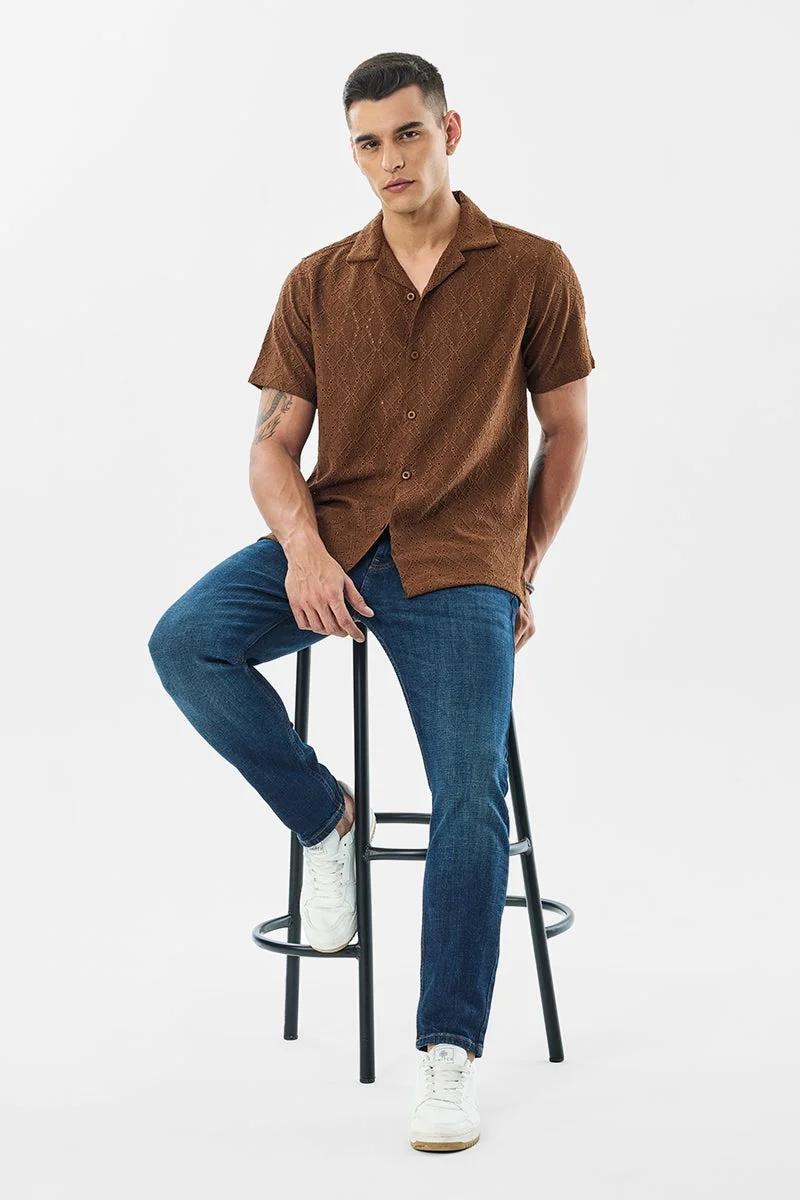 سنيتش Brown Textured Half Sleeve Boxy Shirt