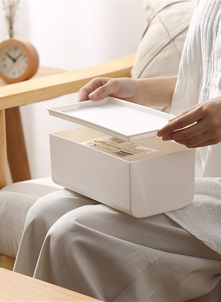 SYOSI Plastic Tissue Box SYOSI Tissue Dispenser Box Napkin Tissue Holder for Home Kitchen Desk Organizer Large Size White - Image 3