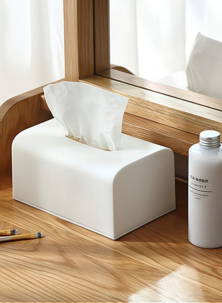 SYOSI Plastic Tissue Box SYOSI Tissue Dispenser Box Napkin Tissue Holder for Home Kitchen Desk Organizer Large Size White - Image 2