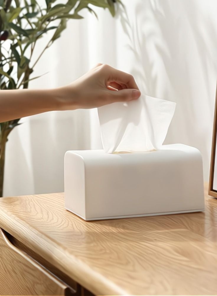 SYOSI Plastic Tissue Box SYOSI Tissue Dispenser Box Napkin Tissue Holder for Home Kitchen Desk Organizer Large Size White - Image 4