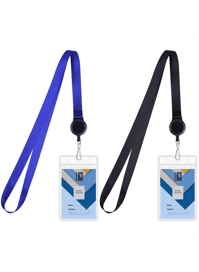 Wisdompro - Cruise Lanyard with ID Holder, 2 Pack Neck Lanyard with Retractable Badge Reel & Vertical Double Sided Clear ID Badge Card Holder - Black, Blue - Image 1