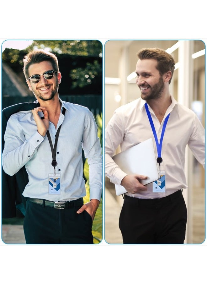 Wisdompro - Cruise Lanyard with ID Holder, 2 Pack Neck Lanyard with Retractable Badge Reel & Vertical Double Sided Clear ID Badge Card Holder - Black, Blue - Image 1