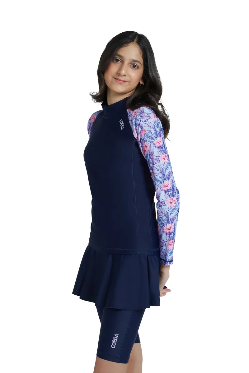 COEGA SUNWEAR COEGA Girls Youth Rashguard Long Sleeve - Navy Pink Tropical